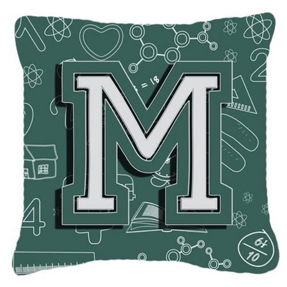 Letter M Back To School Initial Canvas Fabric Decorative Pillow
