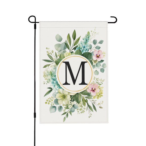Letter M Burlap Welcome Garden Flag for Yard and Patio Decor Spring Summer Outdoor Flag 12x18 in