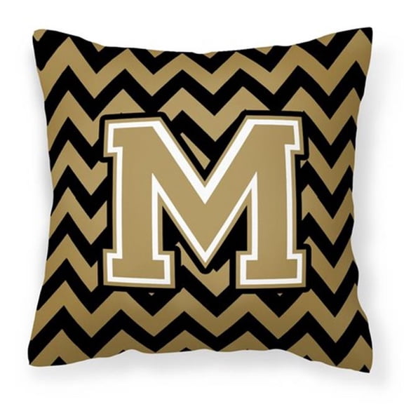 Letter M Chevron Black & Gold Fabric Decorative Pillow - 14 x 3 x 14 in.