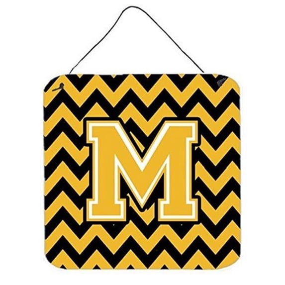 Letter M Chevron Black & Gold Wall or Door Hanging Prints, 6 x 0.02 x 6 in.