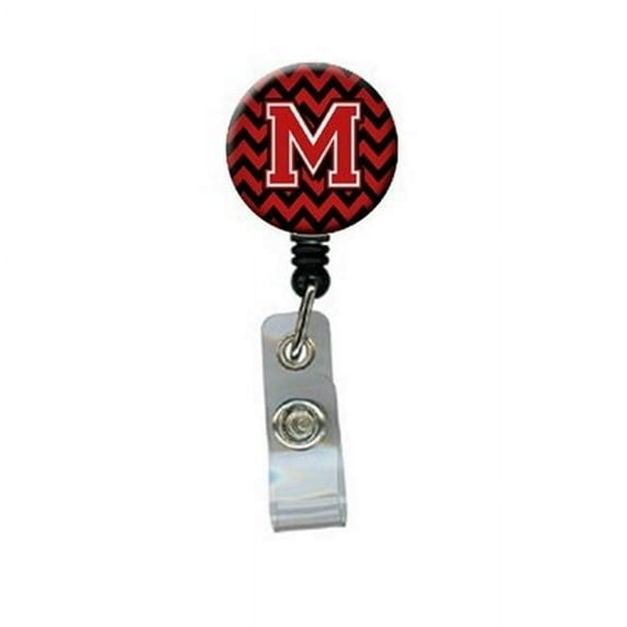 Letter M Chevron Black & Red Retractable Badge Reel