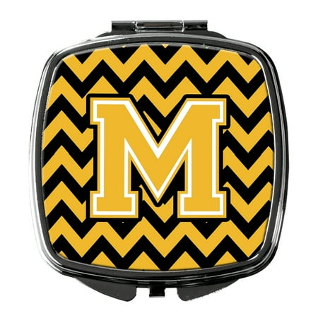 Letter M Chevron Black and Gold Compact Mirror