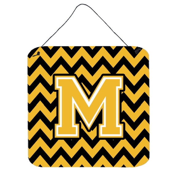 Letter M Chevron Black and Gold Wall or Door Hanging Prints