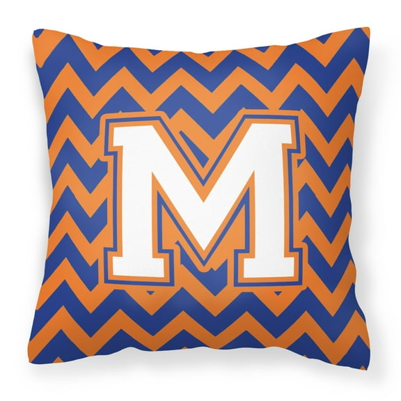 Letter M Chevron Blue and Orange #3 Fabric Decorative Pillow