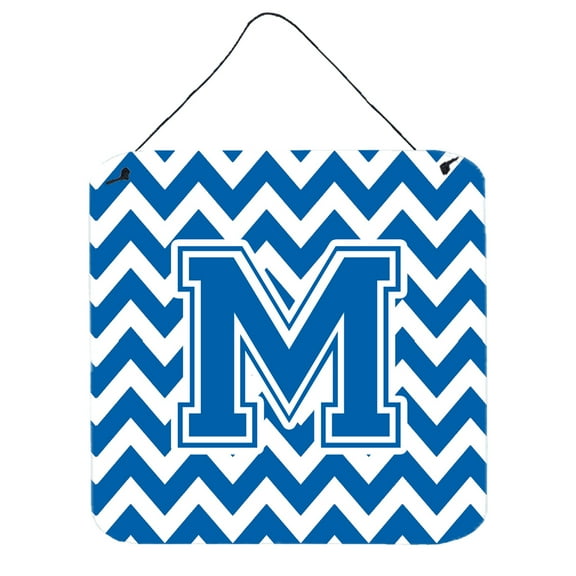 Letter M Chevron Blue and White Wall or Door Hanging Prints