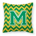 thumbnail image 1 of Letter M Chevron Green and Gold Fabric Decorative Pillow, 1 of 4