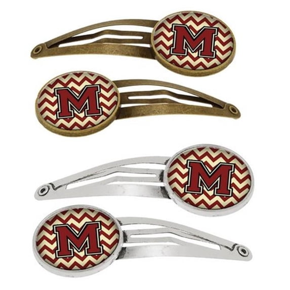 Letter M Chevron Maroon & Gold Barrettes Hair Clips