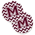thumbnail image 1 of Letter M Chevron Maroon & White Set of 2 Cup Holder Car Coaster, 1 of 1