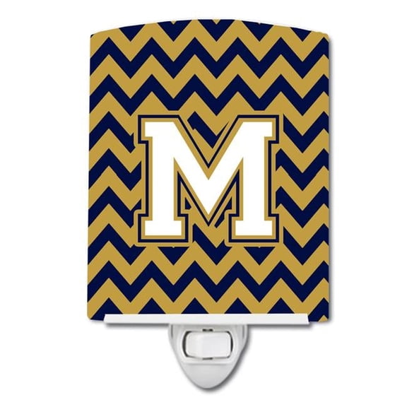 Letter M Chevron Navy Blue & Gold Ceramic Night Light