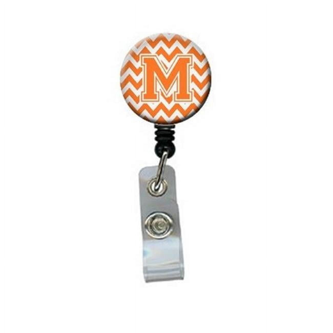 Letter M Chevron Orange & White Retractable Badge Reel - Orange & White - 5in. H x 1in. W x 2in. L