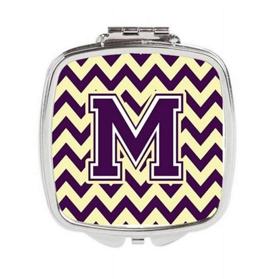 Letter M Chevron Purple & Gold Compact Mirror - Purple & Gold - 3in. H x 0.3in. W x 2.75in. L