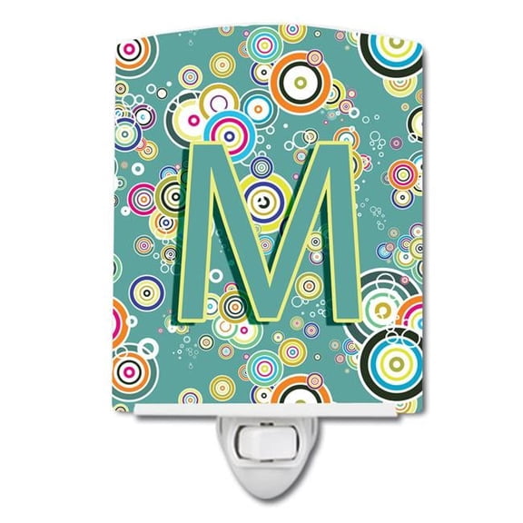 Letter M Circle Circle Teal Initial Alphabet Ceramic Night Light