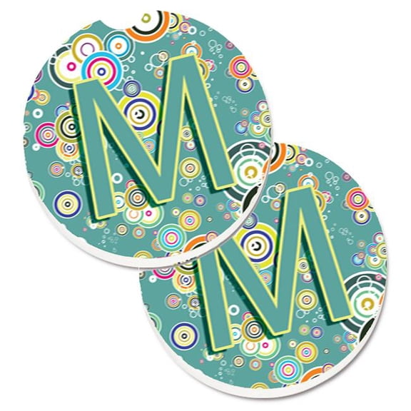 Letter M Circle Circle Teal Initial Alphabet Set of 2 Cup Holder Car Coaster
