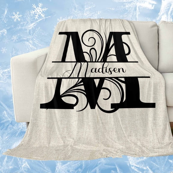 Letter M Cooling Blanket for Hot Sleepers, Soft Breathable Cool Summer Blanket for Night Sweats, Monogram Words Lightweight Ice Silk Bed Throw Blankets All Season 60"x80"