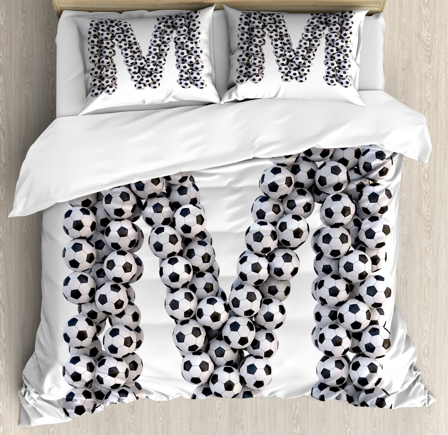 Black and White Soccer Ball Queen Duvet Cover Set