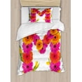 thumbnail image 1 of Letter M Duvet Cover Set Twin Size, Pink and Orange Gerbera Flowers and Tulips in Full Blossom Fresh Spring, Decorative 2 Piece Bedding Set with 1 Pillow Sham, Hot Pink Orange Green, by Ambesonne, 1 of 3