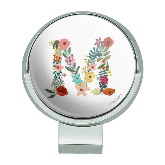 Letter M Floral Monogram Initial Golf Hat Clip With Magnetic Ball Marker