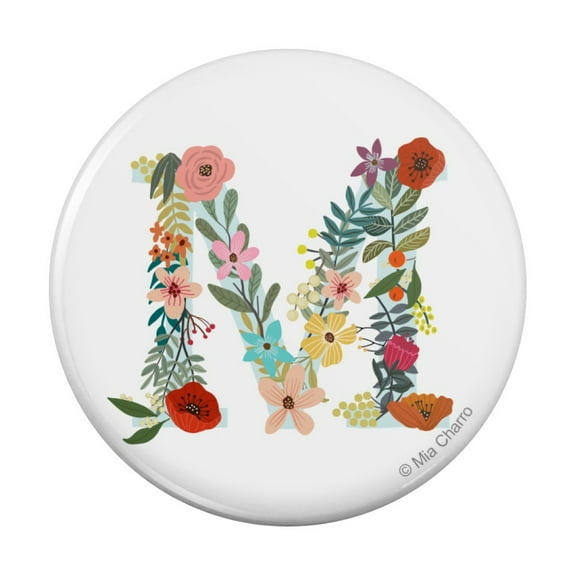 Letter M Floral Monogram Initial Kitchen Refrigerator Locker Button Magnet
