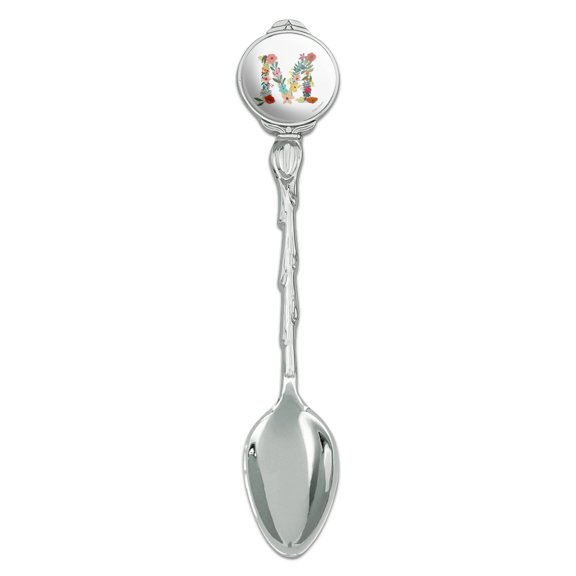 Letter M Floral Monogram Initial Novelty Collectible Demitasse Tea Coffee Spoon