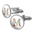 thumbnail image 1 of Letter M Floral Monogram Initial Round Cufflink Set Silver Color, 1 of 6