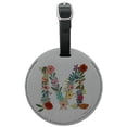thumbnail image 1 of Letter M Floral Monogram Initial Round Leather Luggage Card Suitcase Carry-On ID Tag, 1 of 8