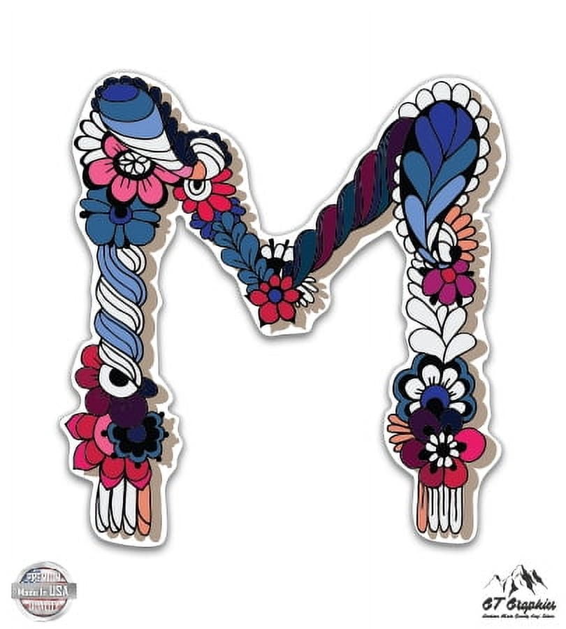 M Name Sticker Letter M Floral Style - 5