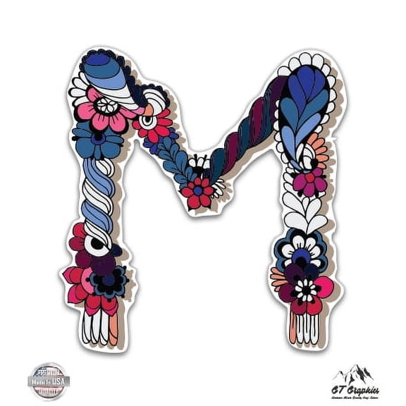 Letter M Floral Style - 5" Vinyl Sticker - For Car Laptop I-Pad - Waterproof Decal