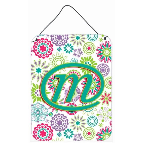 Letter M Flowers Pink Teal Green Initial Wall and Door Hanging Prints