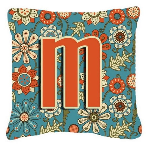 Letter M Flowers Retro Blue Canvas Fabric Decorative Pillow