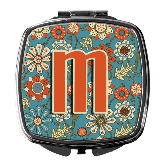 Letter M Flowers Retro Blue Compact Mirror CJ2012-MSCM