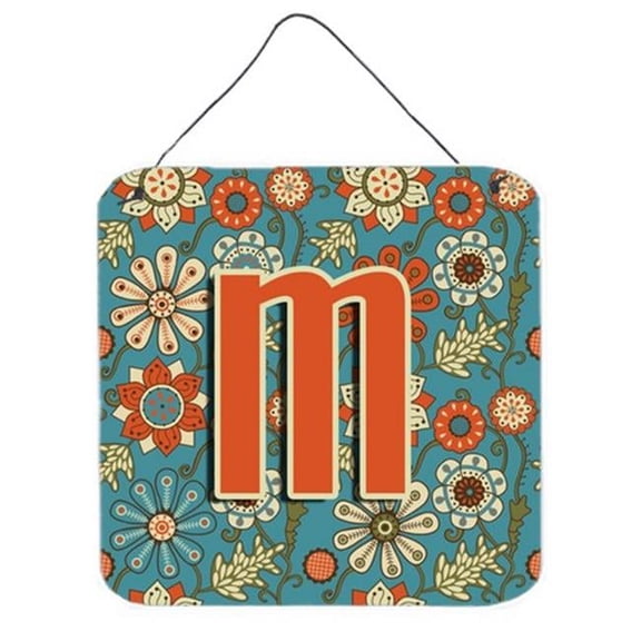 Letter M Flowers Retro Blue Wall and Door Hanging Prints