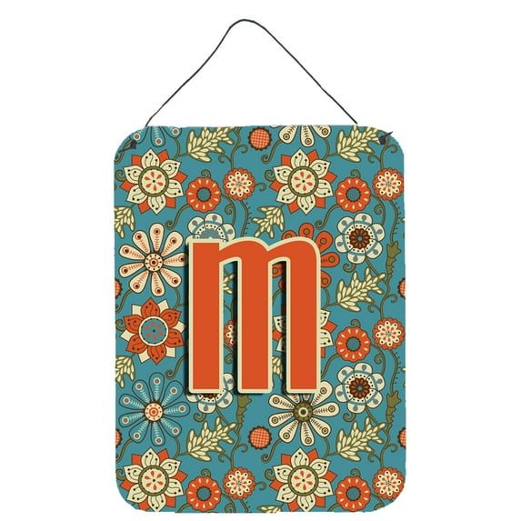 Letter M Flowers Retro Blue Wall or Door Hanging Prints
