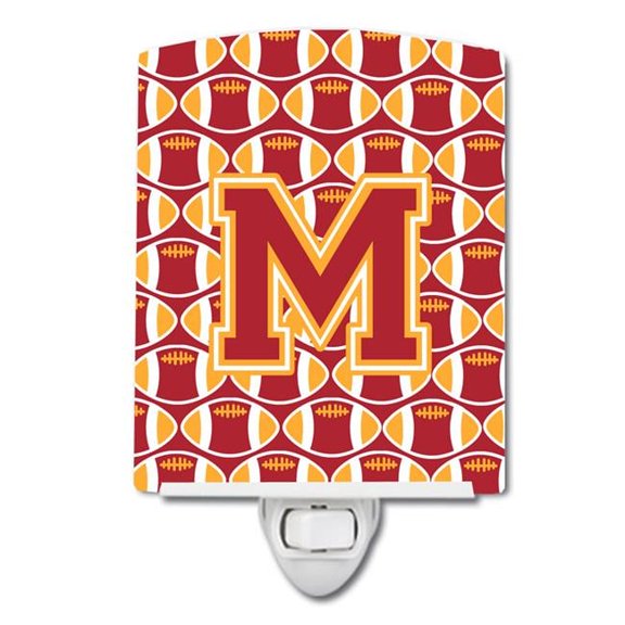 Letter M Football Cardinal & Gold Ceramic Night Light