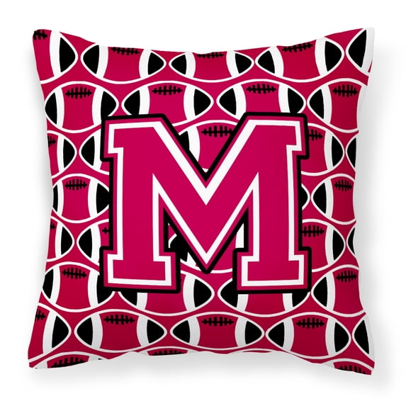 Letter M Football Crimson and White Fabric Decorative Pillow