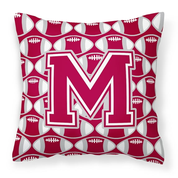 Letter M Football Crimson, grey and white Fabric Decorative Pillow