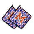 thumbnail image 1 of Letter M Football Green - Blue & Orange Pair of Pot Holders, 1 of 1