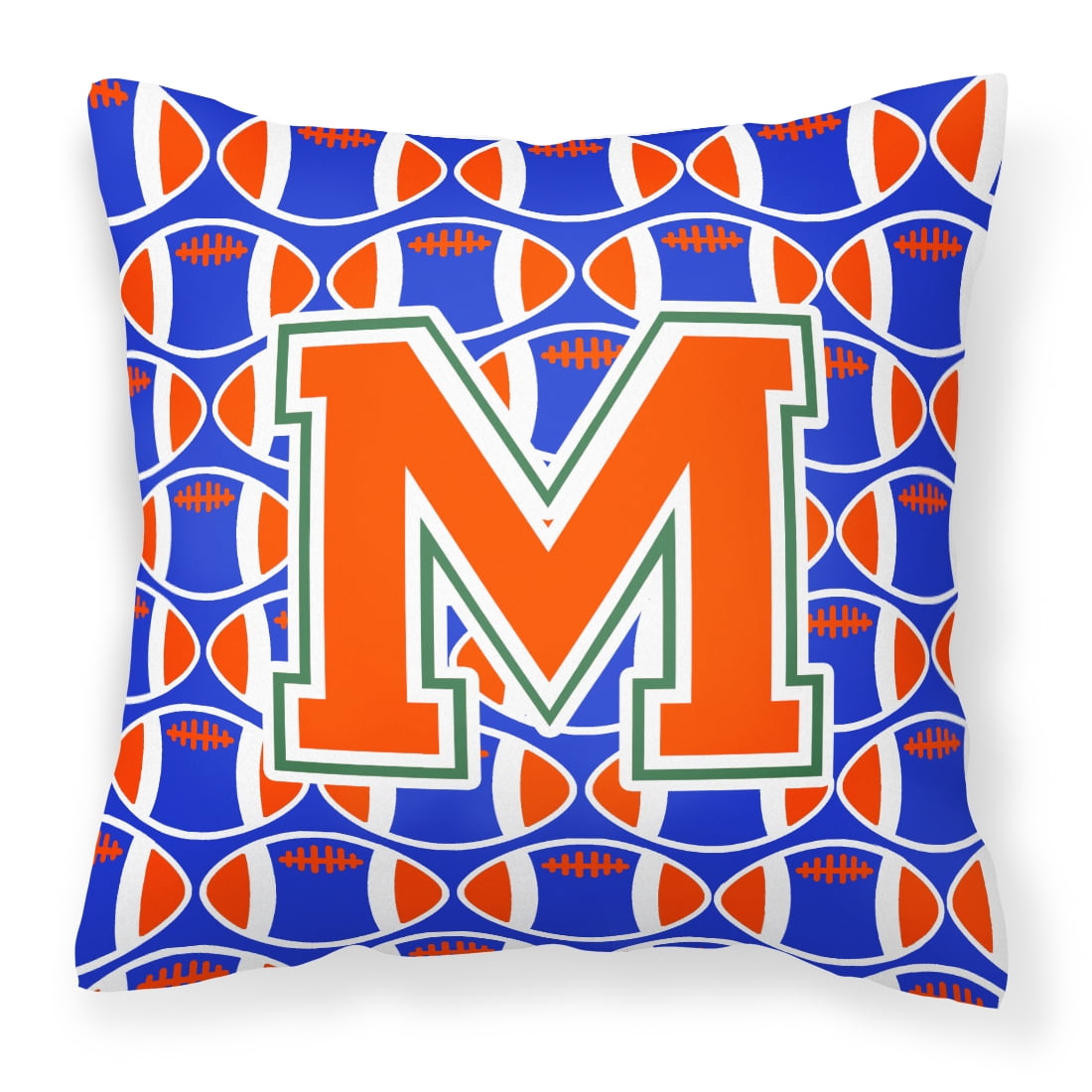 Letter M Football Green, Blue and Orange Fabric Decorative Pillow