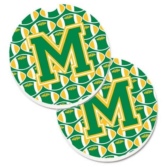 Letter M Football Green & Gold Set of 2 Cup Holder Car Coaster