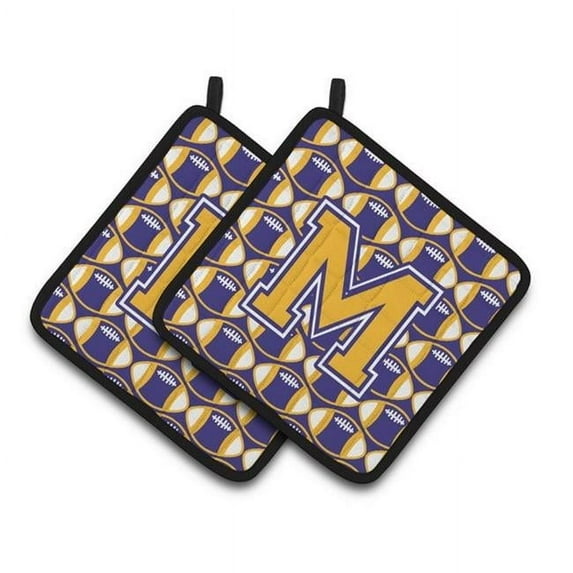 Letter M Football Purple & Gold Pair of Pot Holders