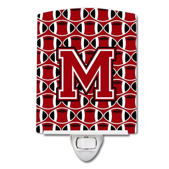Letter M Football Red, Black & White Ceramic Night Light
