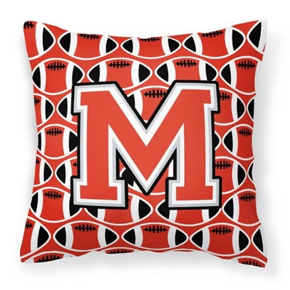 Letter M Football Scarlet & Grey Fabric Decorative Pillow - Scarlet & Grey - 14in. H x 3in. W x 14in. L