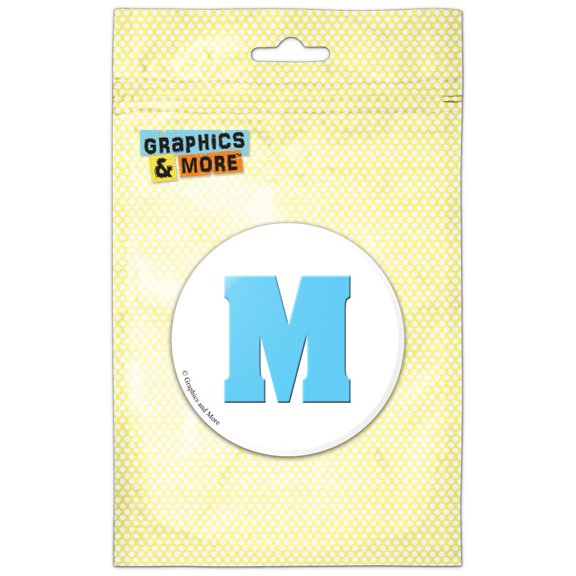 Letter M Initial Baby Boy Block Font Blue Shower Refrigerator Button Magnet