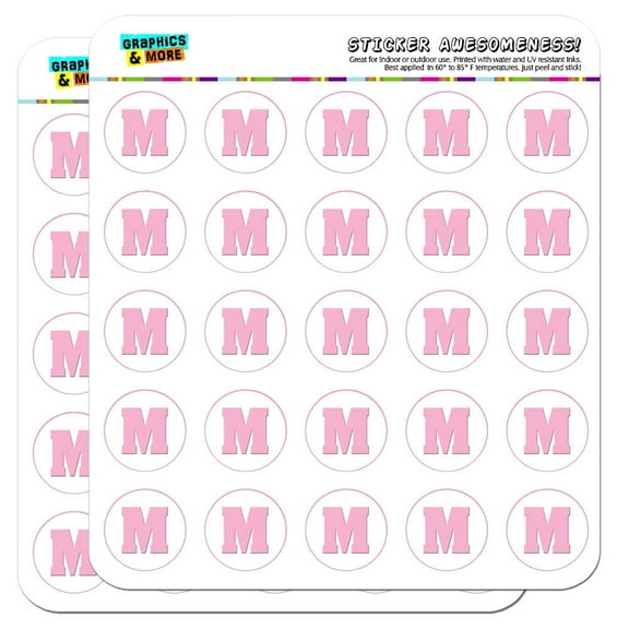 Letter M Initial Baby Girl Block Font Pink Shower 1" Scrapbooking Crafting Stickers
