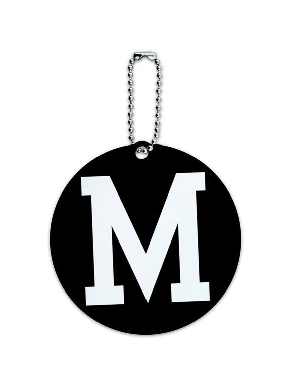 Letter M Initial Black White Round Luggage ID Tag Card for Suitcase or Carry-On