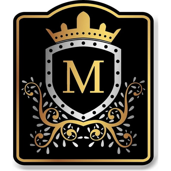 Letter M Initial Fancy Gold Crown BLACK Aluminum Composite Sign 15''x18''