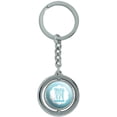 thumbnail image 1 of Letter M Initial Flower Blue Spinning Round Metal Key Chain Keychain Ring, 1 of 1