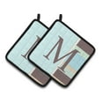 thumbnail image 1 of Letter M Initial Monogram - Blue Stripes Pair of Pot Holders, 1 of 3
