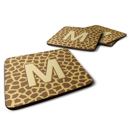 Letter M Initial Monogram - Giraffe Foam Coaster Set of 4
