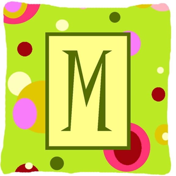 Letter M Initial Monogram - Green Decorative Indoor & Outdoor Fabric Pillow