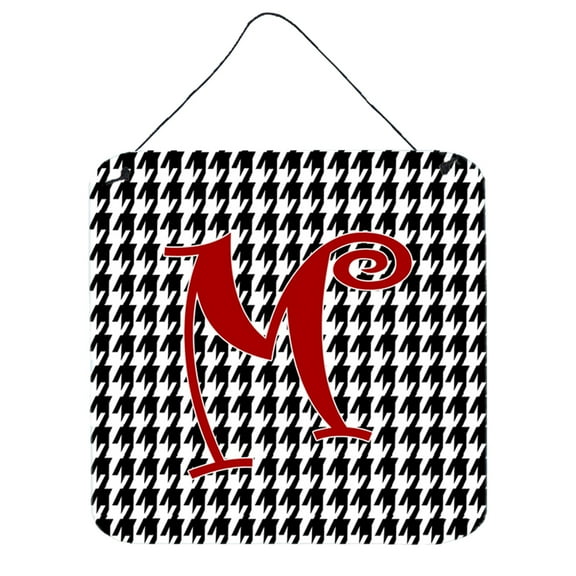 Letter M Initial Monogram - Houndstooth Black Wall or Door Hanging Prints